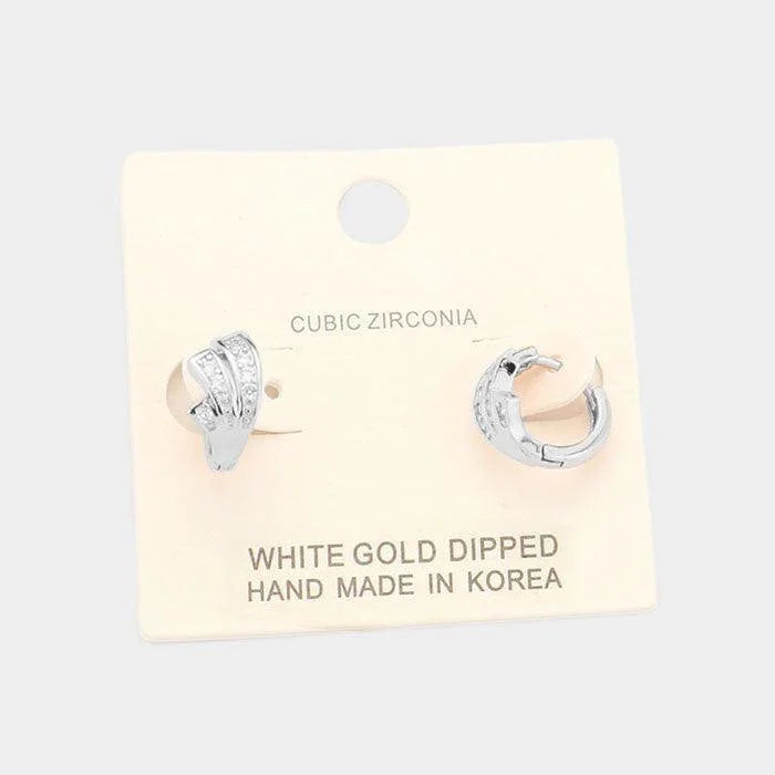Gold White Gold Dipped Cubic Zirconia Huggie Earrings - Jewelry Store by Erik Rayo