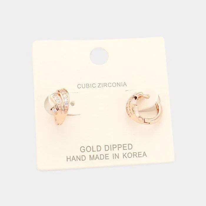 Rose Gold Gold Dipped Cubic Zirconia Huggie Earrings - Jewelry Store by Erik Rayo