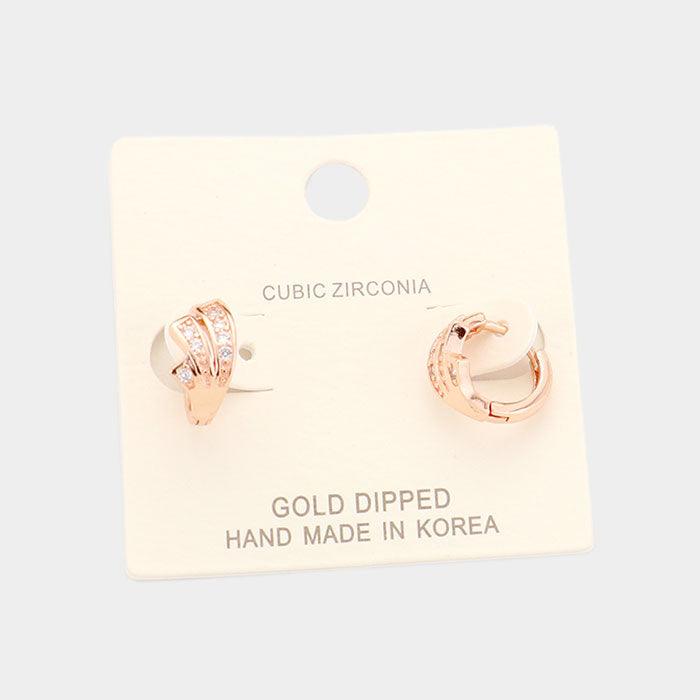 Rose Gold Gold Dipped Cubic Zirconia Huggie Earrings