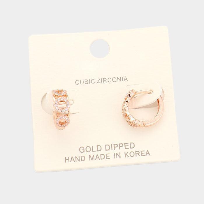 Rose Gold Gold Dipped Cubic Zirconia Multi Round Huggie Earrings - Jewelry Store by Erik Rayo