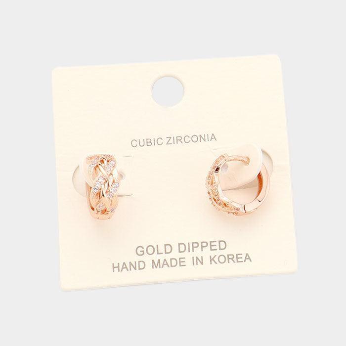 Rose Gold Gold Dipped Cubic Zirconia Braid Huggie Earrings - Jewelry Store by Erik Rayo