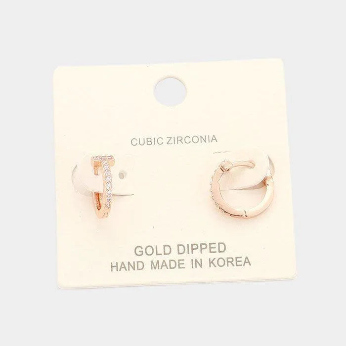 Rose Gold Gold Dipped Cubic Zirconia Huggie Earrings - Jewelry Store by Erik Rayo
