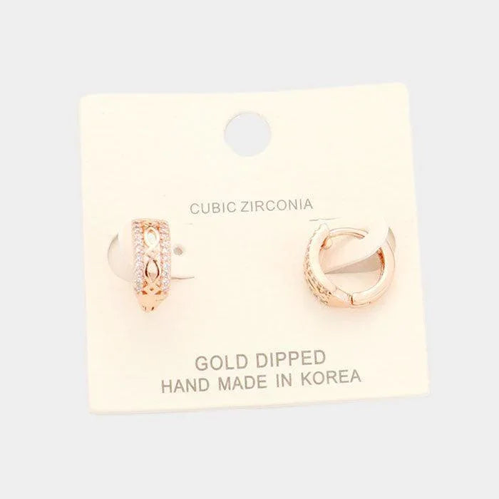 Rose Gold Gold Dipped Cubic Zirconia Huggie Earrings - Jewelry Store by Erik Rayo