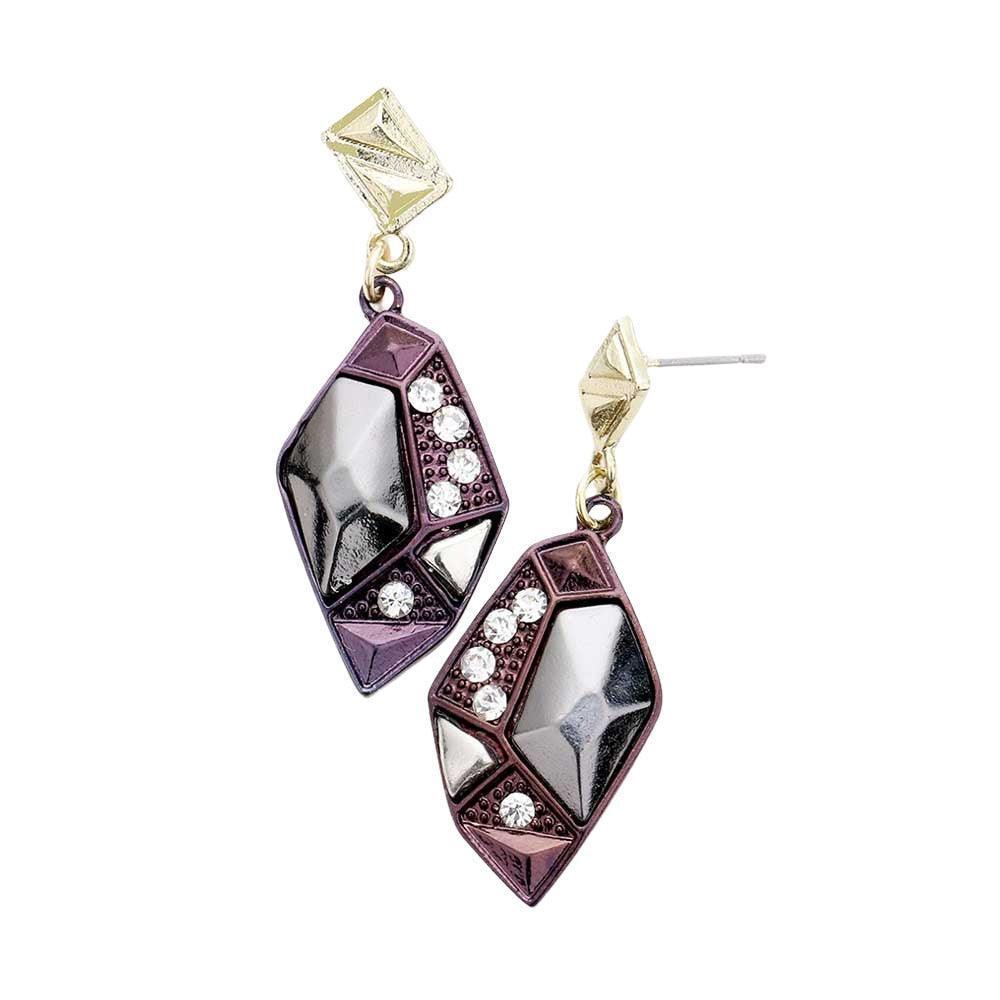 Crystal detail geo metal earrings - Jewelry Store by Erik Rayo