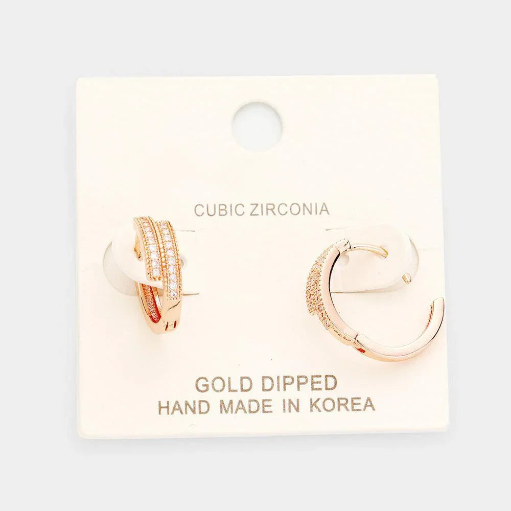 Rose Gold Gold Dipped Cubic Zirconia Huggie Earrings - Jewelry Store by Erik Rayo
