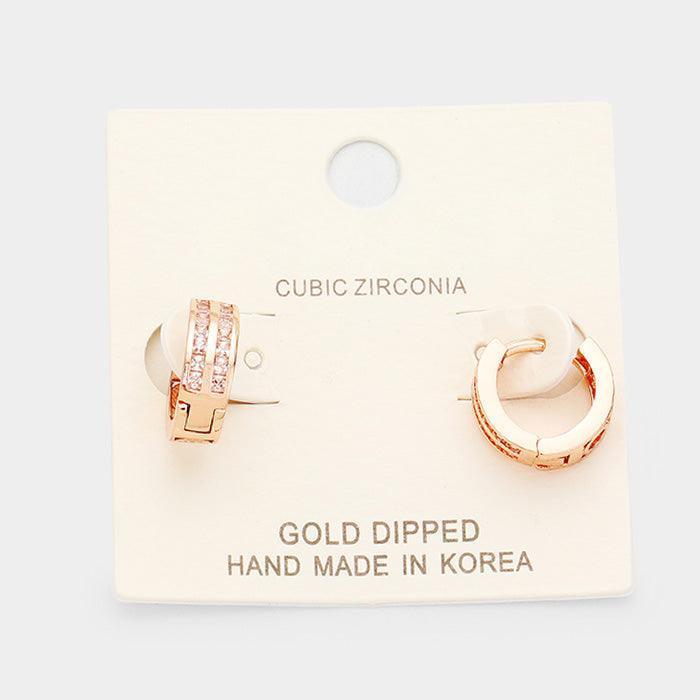 Rose Gold Gold Dipped Cubic Zirconia Huggie Hoop Earrings - Jewelry Store by Erik Rayo
