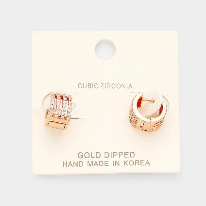 Rose Gold Gold Dipped Cubic Zirconia Huggie Earrings - Jewelry Store by Erik Rayo