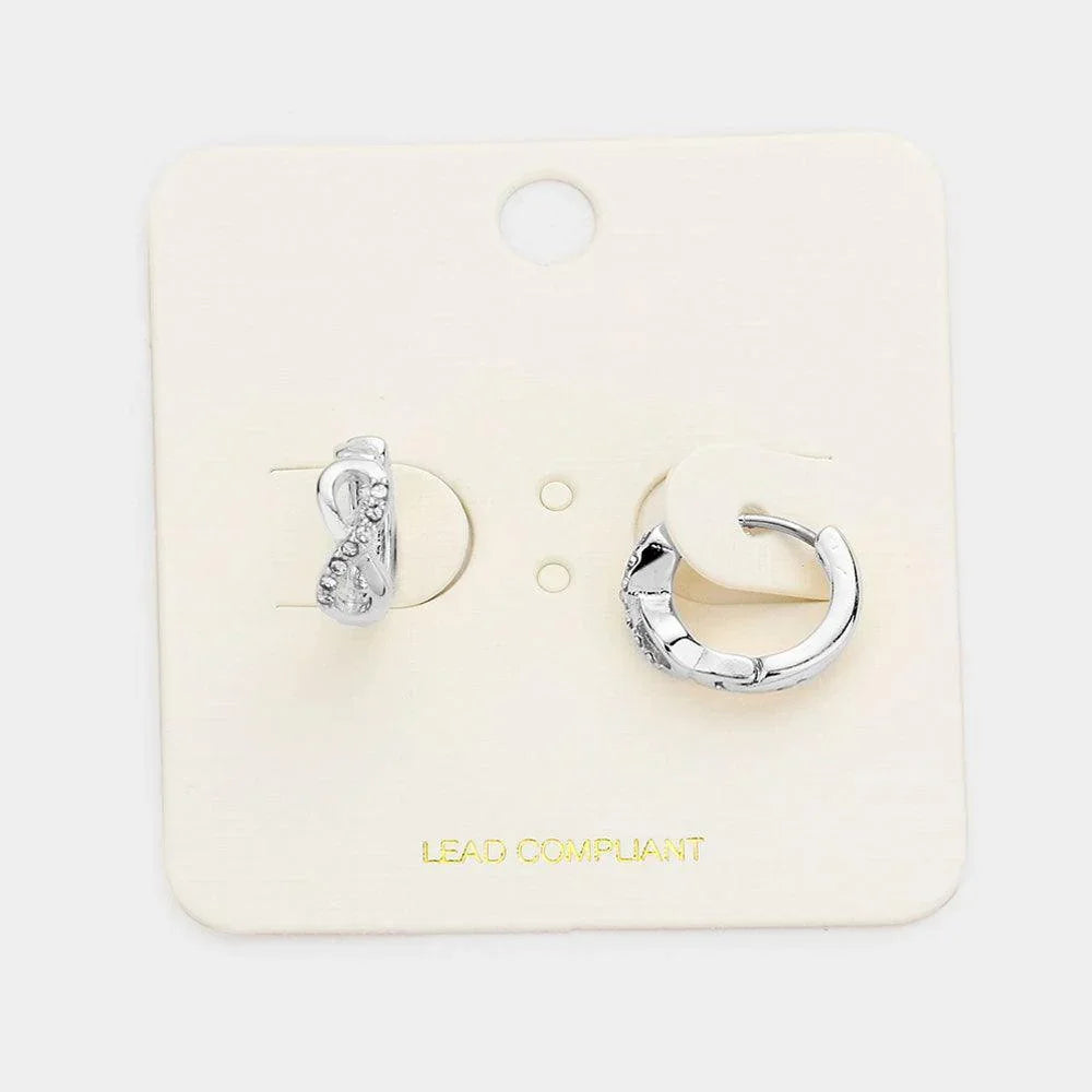 Rhinestone Embellished Infinity Accented Metal Hoop Huggie Earrings - Jewelry Store by Erik Rayo