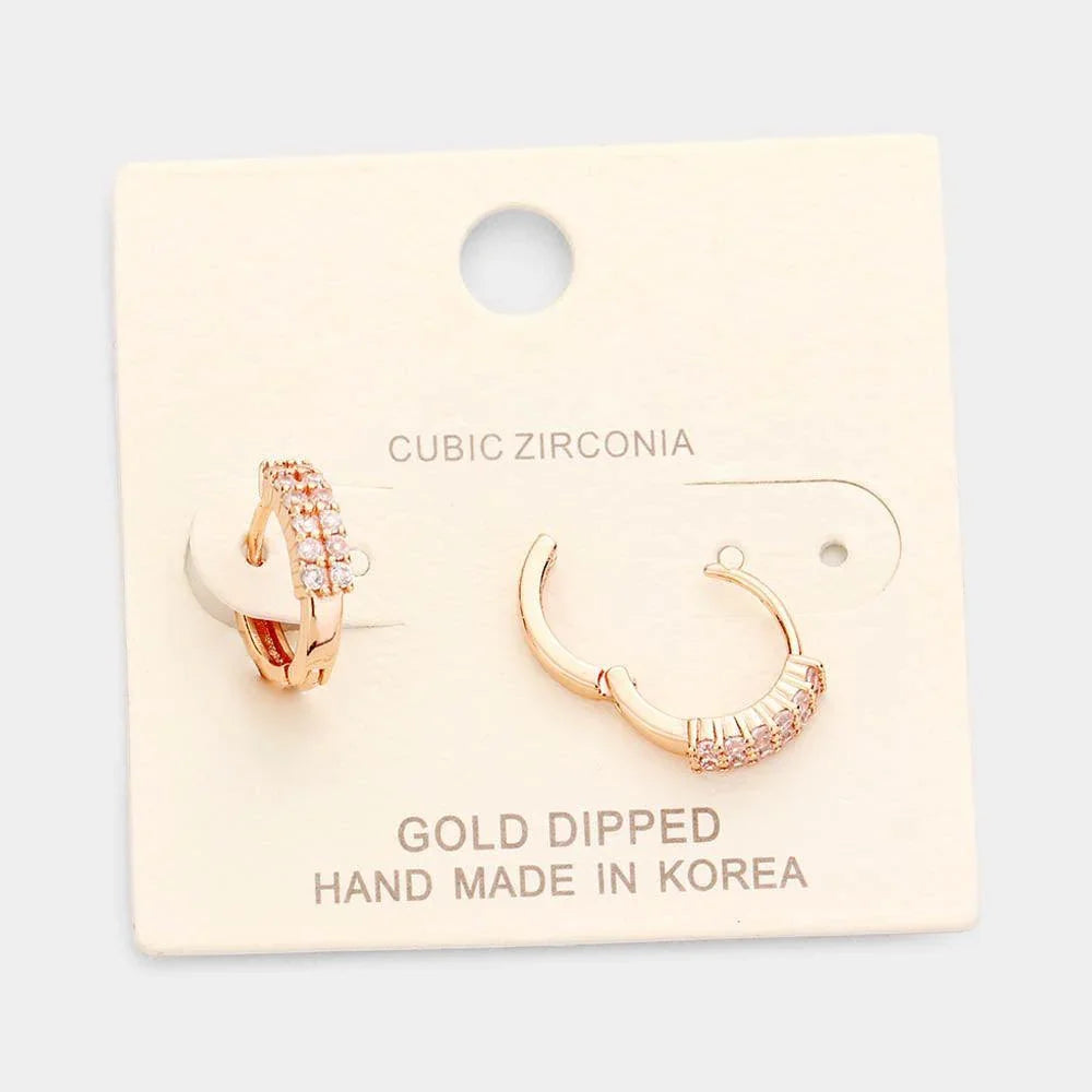 Rose Gold Gold Dipped Cubic Zirconia Huggie Hoop Earrings - Jewelry Store by Erik Rayo