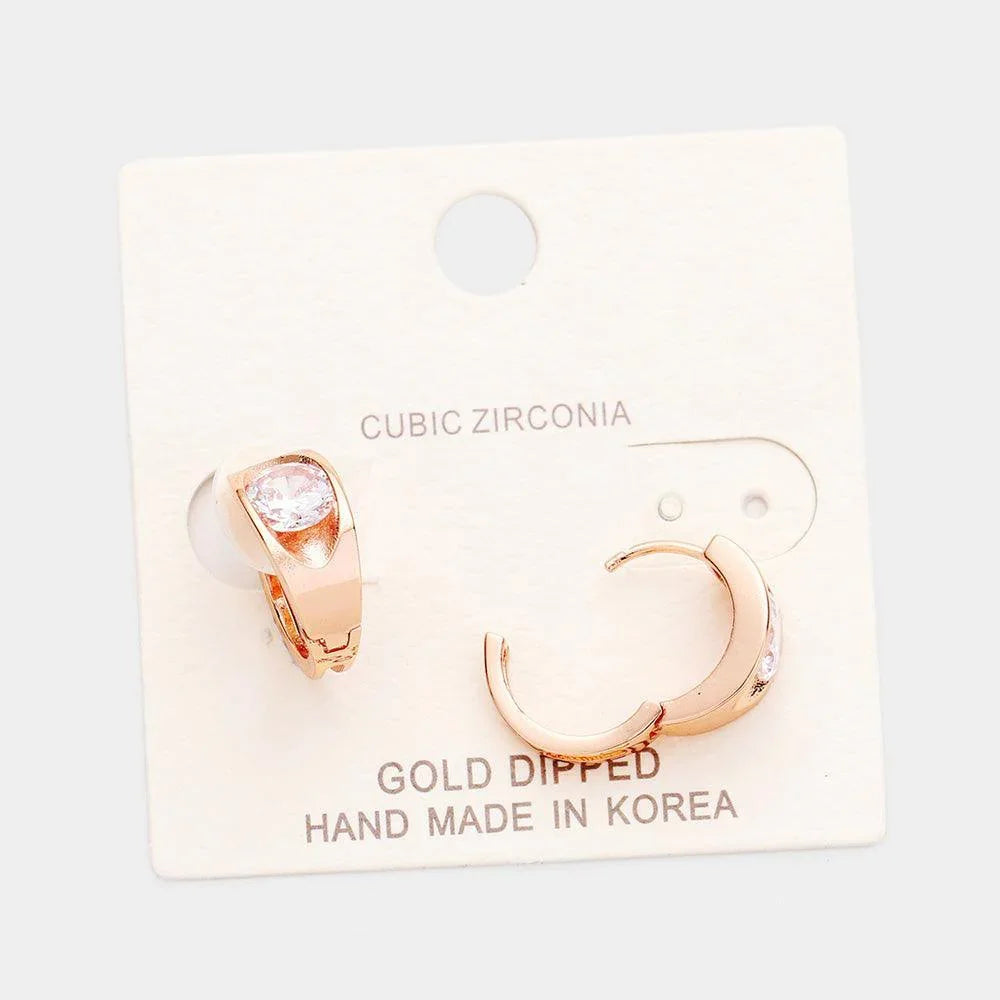 Silver Gold Dipped Round Cubic Zirconia Metal Earrings - Jewelry Store by Erik Rayo