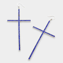 Load image into Gallery viewer, Blue Oversized cross earrings
