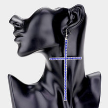 Load image into Gallery viewer, Blue Oversized cross earrings
