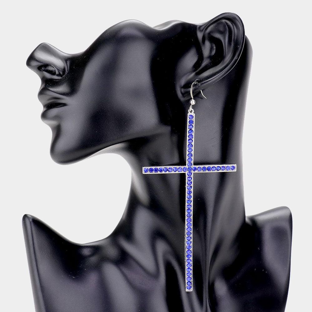 Blue Oversized cross earrings