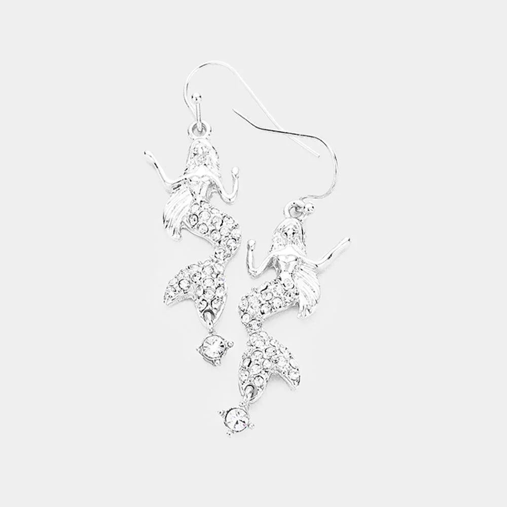Crystal Paved Metal Mermaid Dangle Earrings - Jewelry Store by Erik Rayo