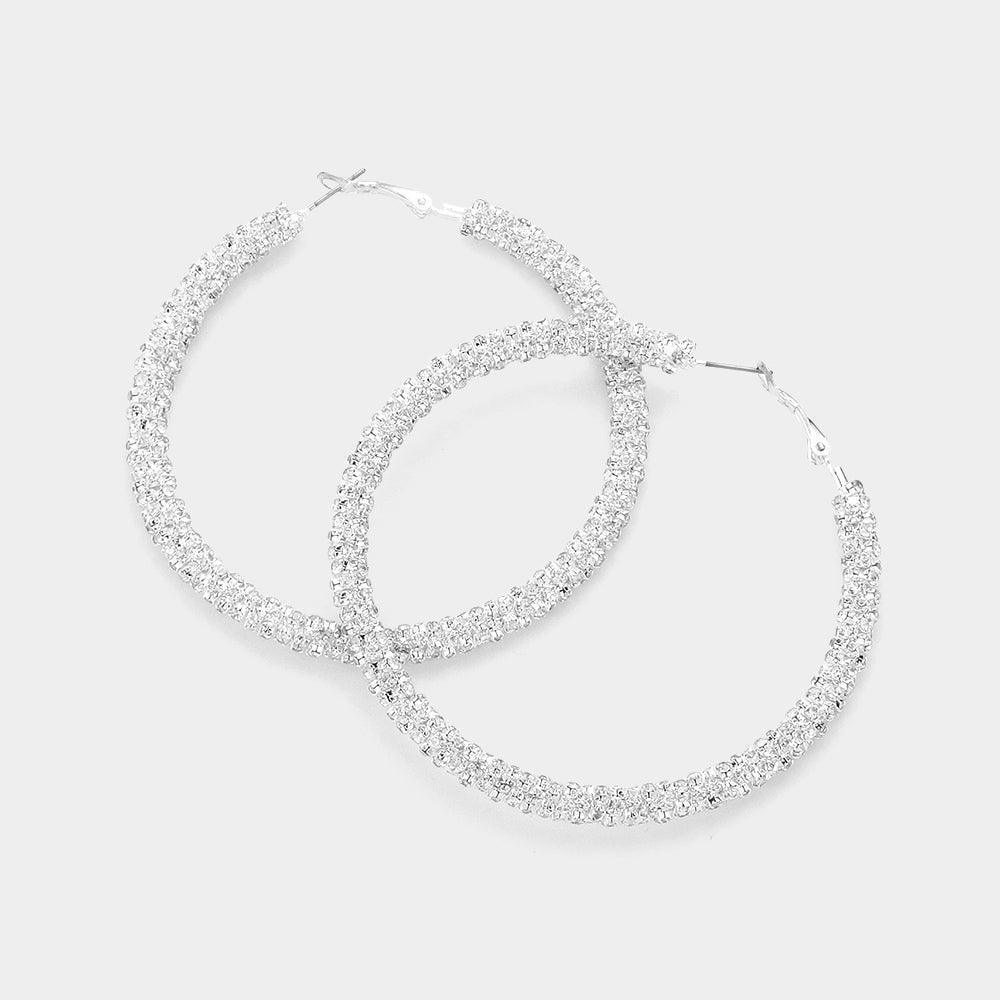 Silver Rhinestone Embellished Hoop Earrings - Jewelry Store by Erik Rayo