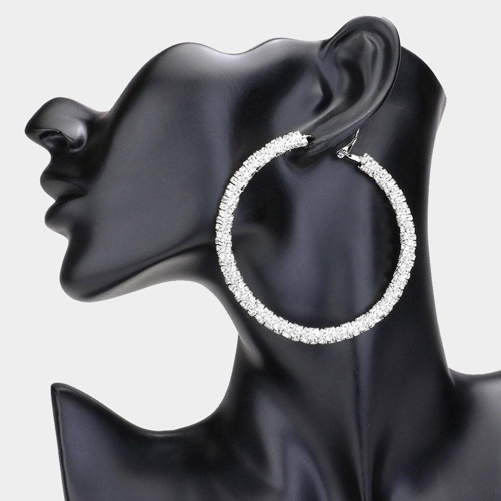 Silver Rhinestone Embellished Hoop Earrings