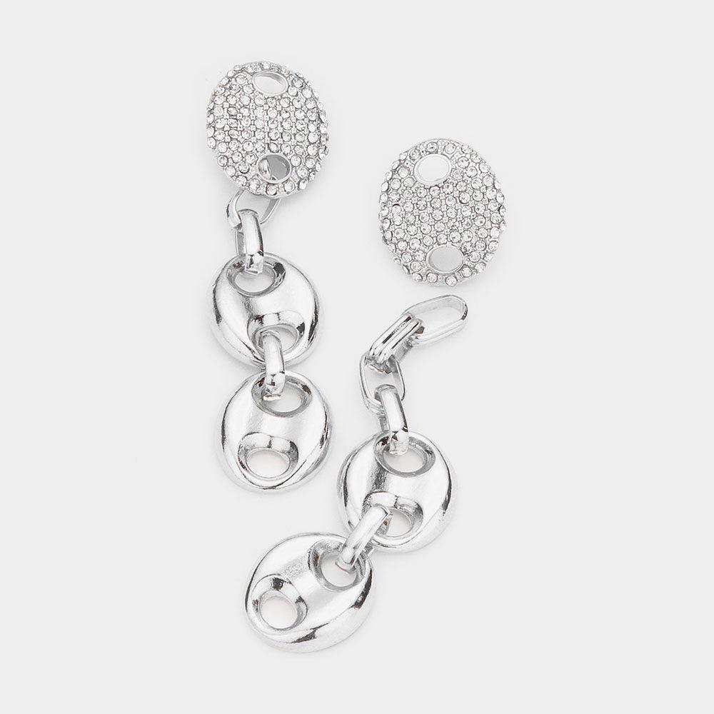 Rhinestone Embellished Abstract Metal Link Dangle Earrings - Jewelry Store by Erik Rayo