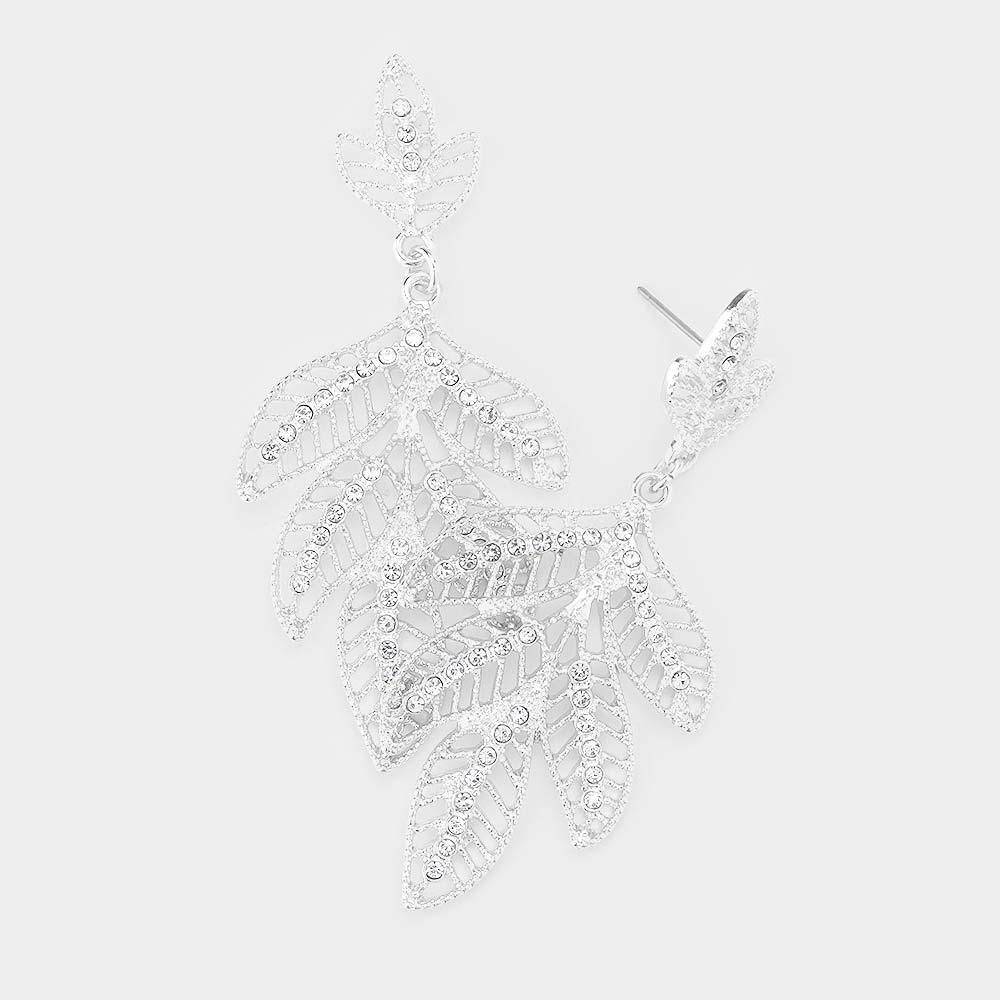 Silver Rhinestone Metal Leaf Earrings - Jewelry Store by Erik Rayo