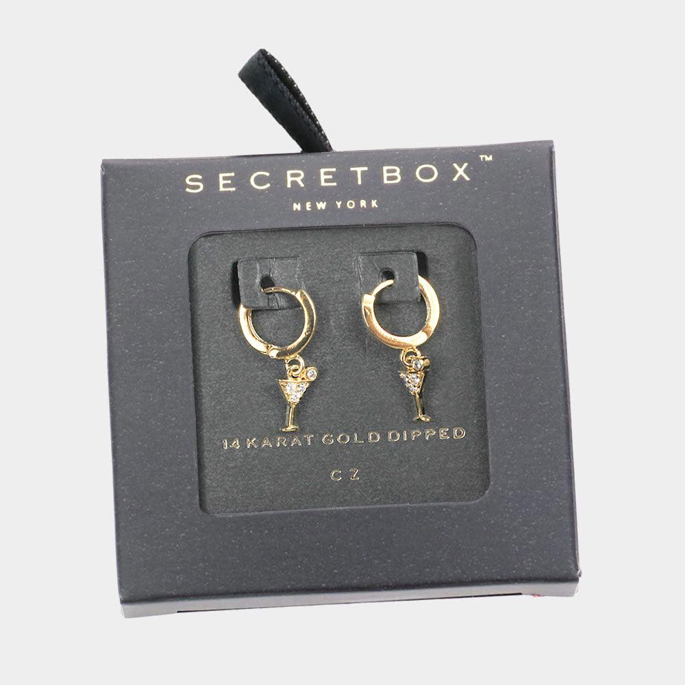 14K Gold Dipped CZ Embellished Metal Cocktail Dangle Huggie Earrings