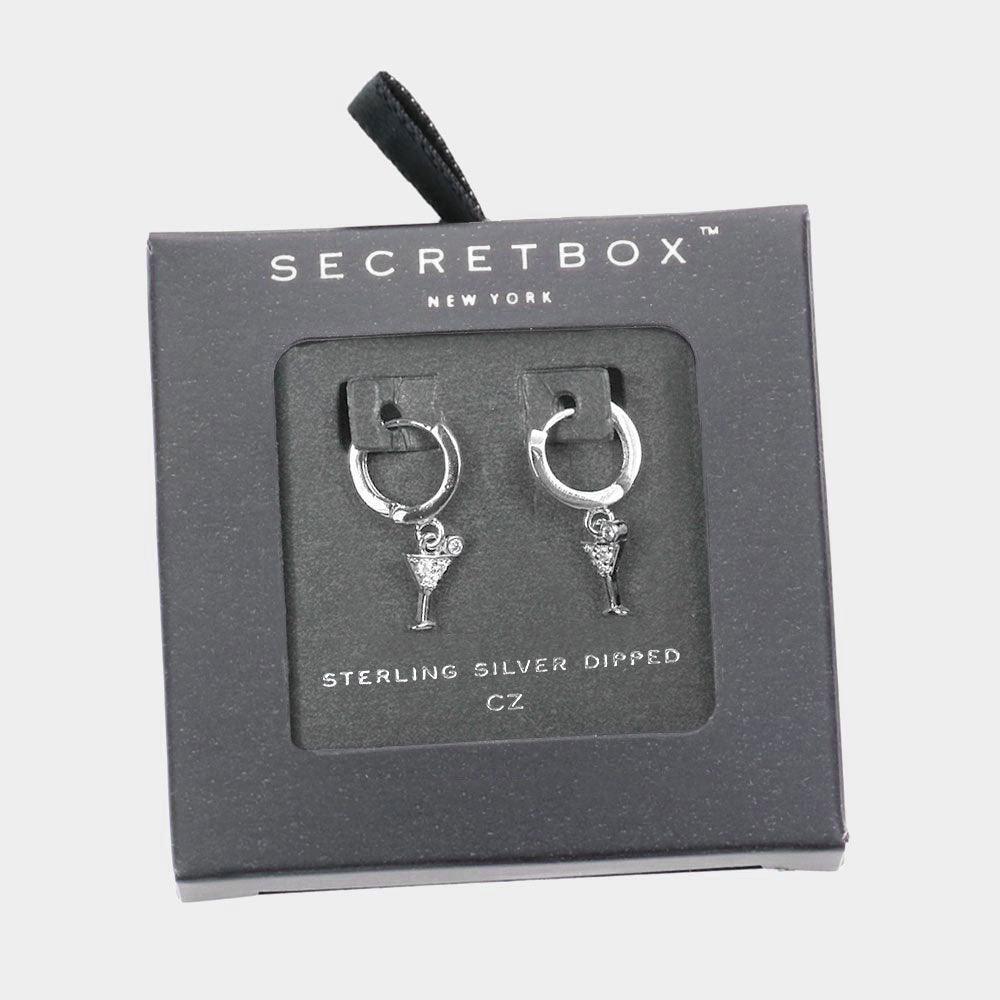 White Sterling Silver Dipped CZ Embellished Metal Cocktail Dangle Huggie Earrings - Jewelry Store by Erik Rayo