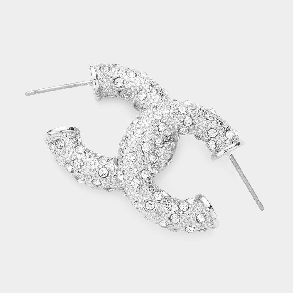 Stone Paved Chunky Metal Hoop Earrings - Jewelry Store by Erik Rayo