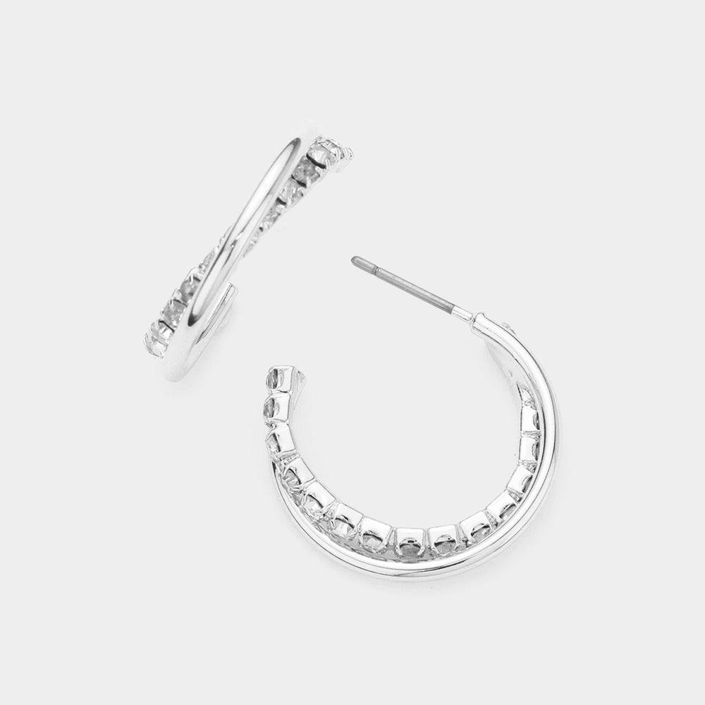 Stone Paved Metal Twisted Hoop Earrings