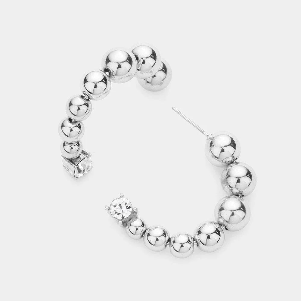 Silver Stone Pointed Metal Ball Hoop Earrings - Jewelry Store by Erik Rayo