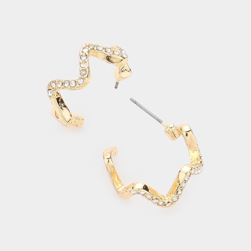 Gold Stone Paved Wavy Metal Hoop Earrings - Jewelry Store by Erik Rayo