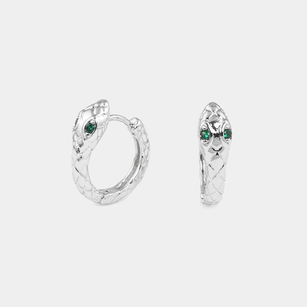 Gold White Gold Dipped CZ Embellished Snake Huggie Hoop Earrings - Jewelry Store by Erik Rayo