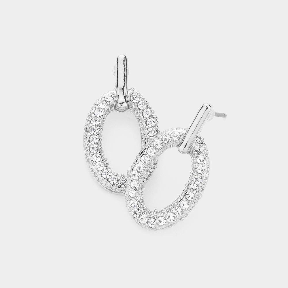 Silver Stone Paved Open Oval Earrings