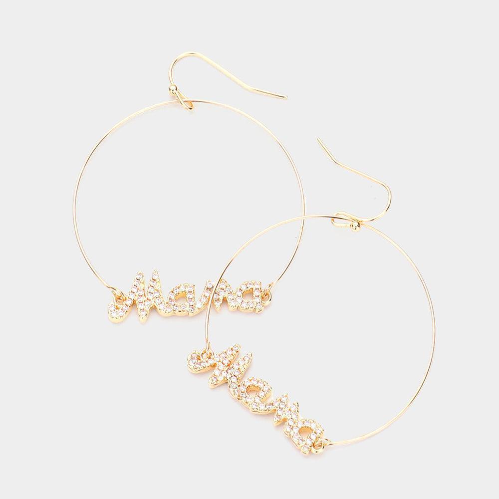 Gold Rhinestone Mama Accented Open Metal Circle Dangle Earrings - Jewelry Store by Erik Rayo