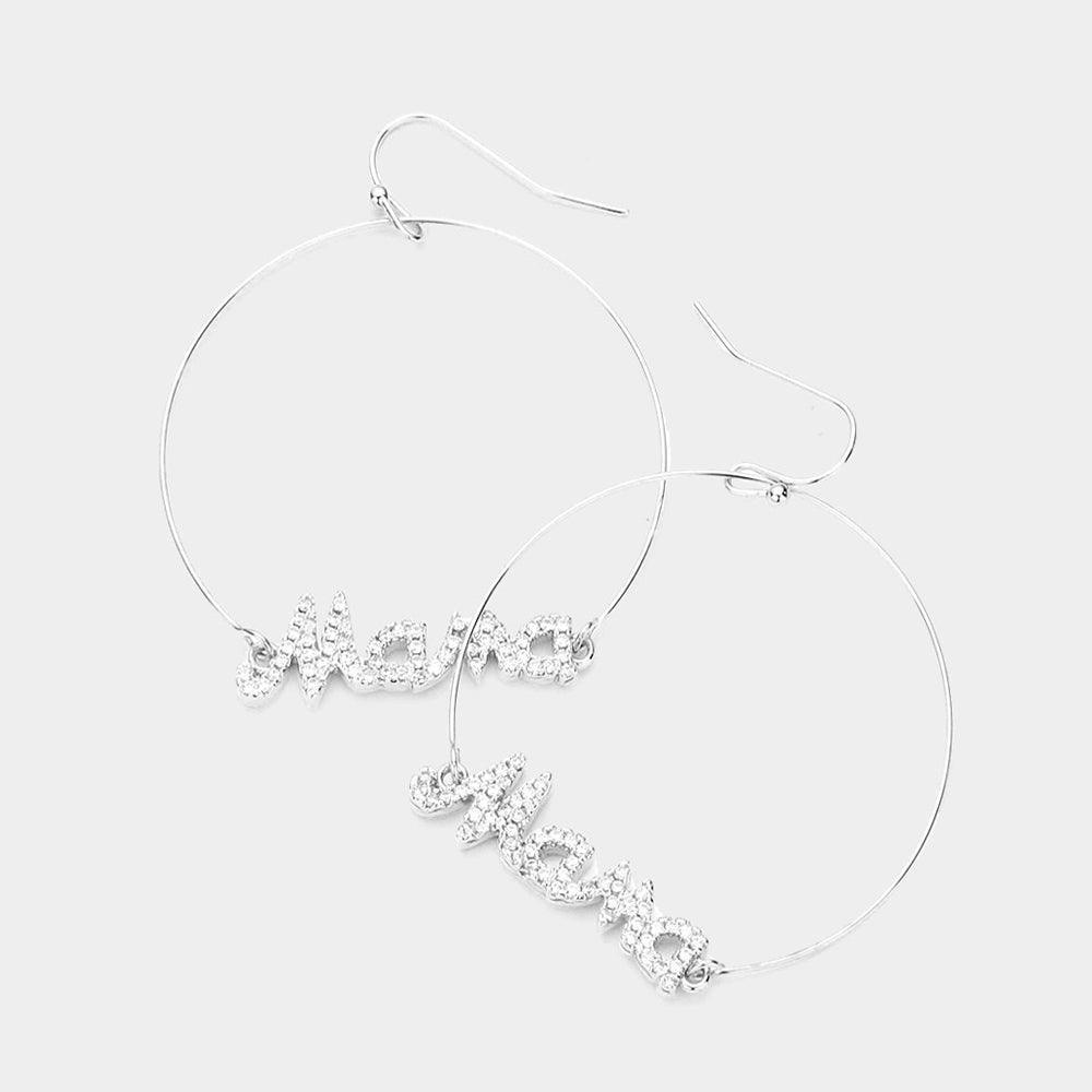 Rhinestone Mama Accented Open Metal Circle Dangle Earrings - Jewelry Store by Erik Rayo