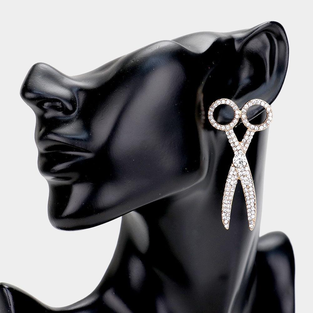 Clear Rhinestone Pave Scissors Earrings - Jewelry Store by Erik Rayo