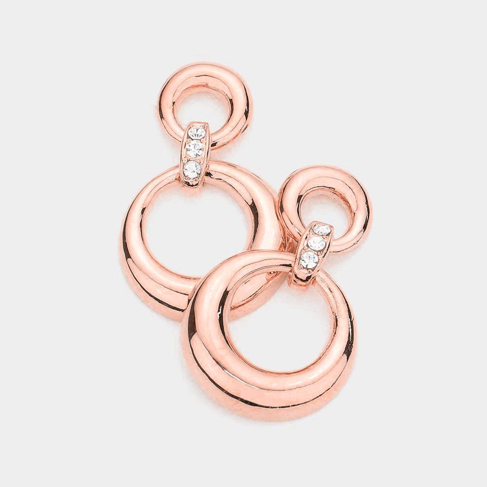 Rose Gold Crystal Detail Double Metal Door Knocker Hoop Earrings