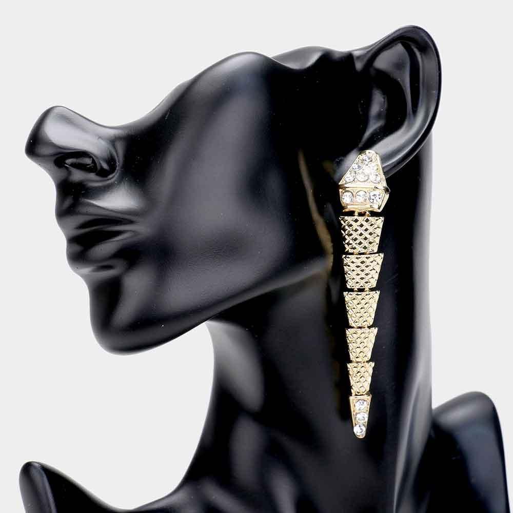 Gold Snake Crystal Textured Metal Drop Earrings - Jewelry Store by Erik Rayo