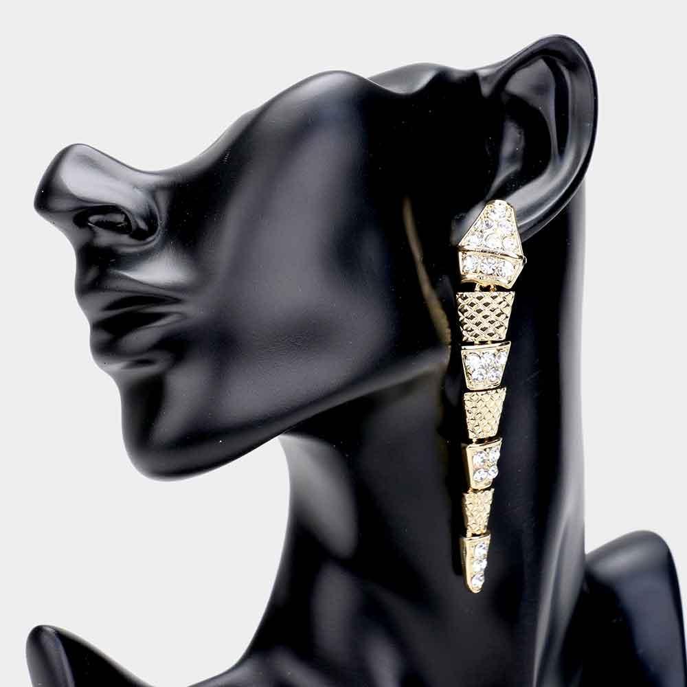 Gold Snake Crystal Textured Metal Drop Earrings - Jewelry Store by Erik Rayo