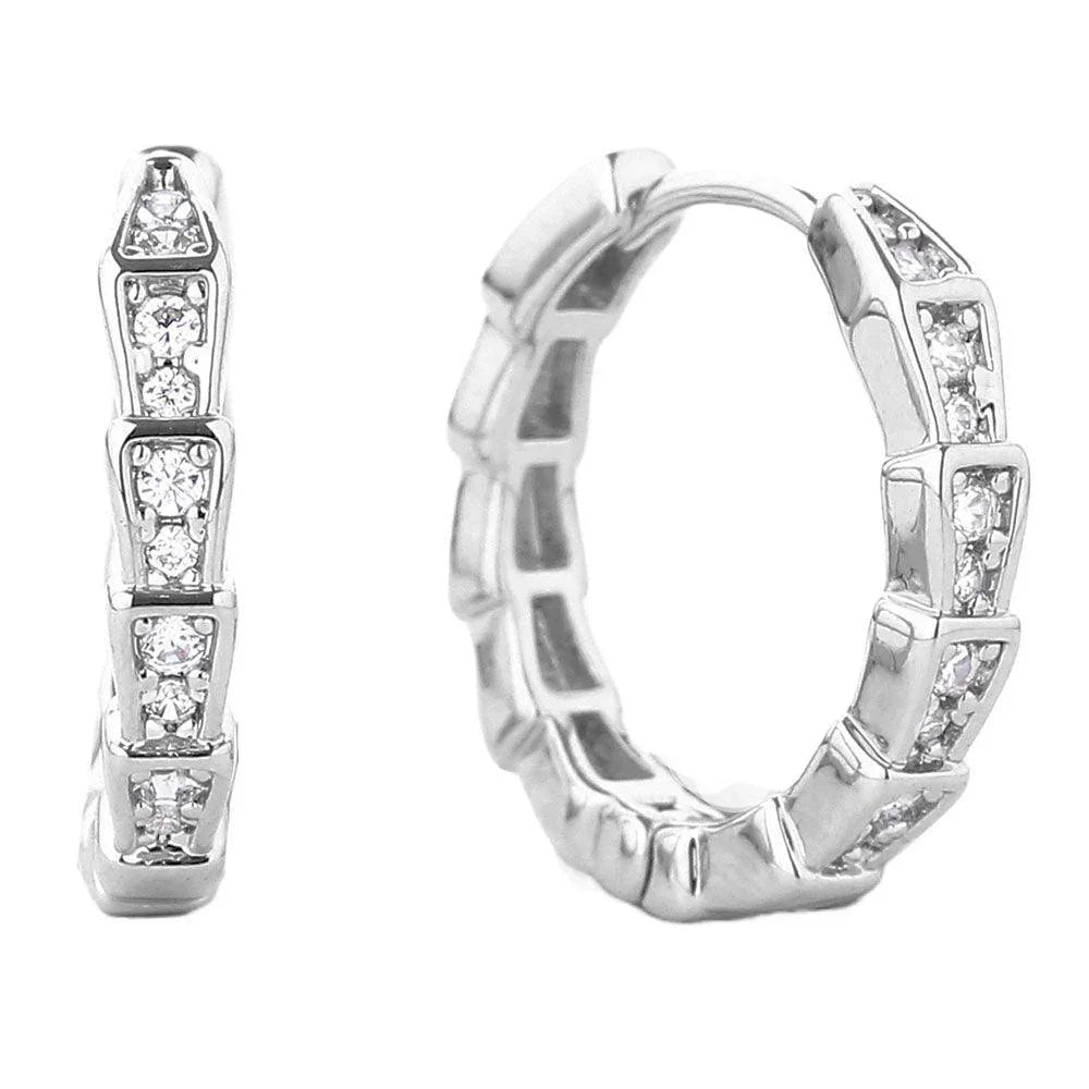 Silver White Gold Dipped CZ Brass Metal Huggie Hoop Earrings - Jewelry Store by Erik Rayo