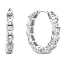 Load image into Gallery viewer, Silver White Gold Dipped CZ Brass Metal Huggie Hoop Earrings
