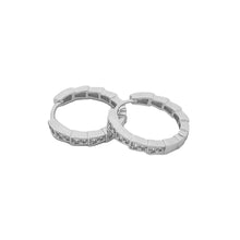 Load image into Gallery viewer, Silver White Gold Dipped CZ Brass Metal Huggie Hoop Earrings
