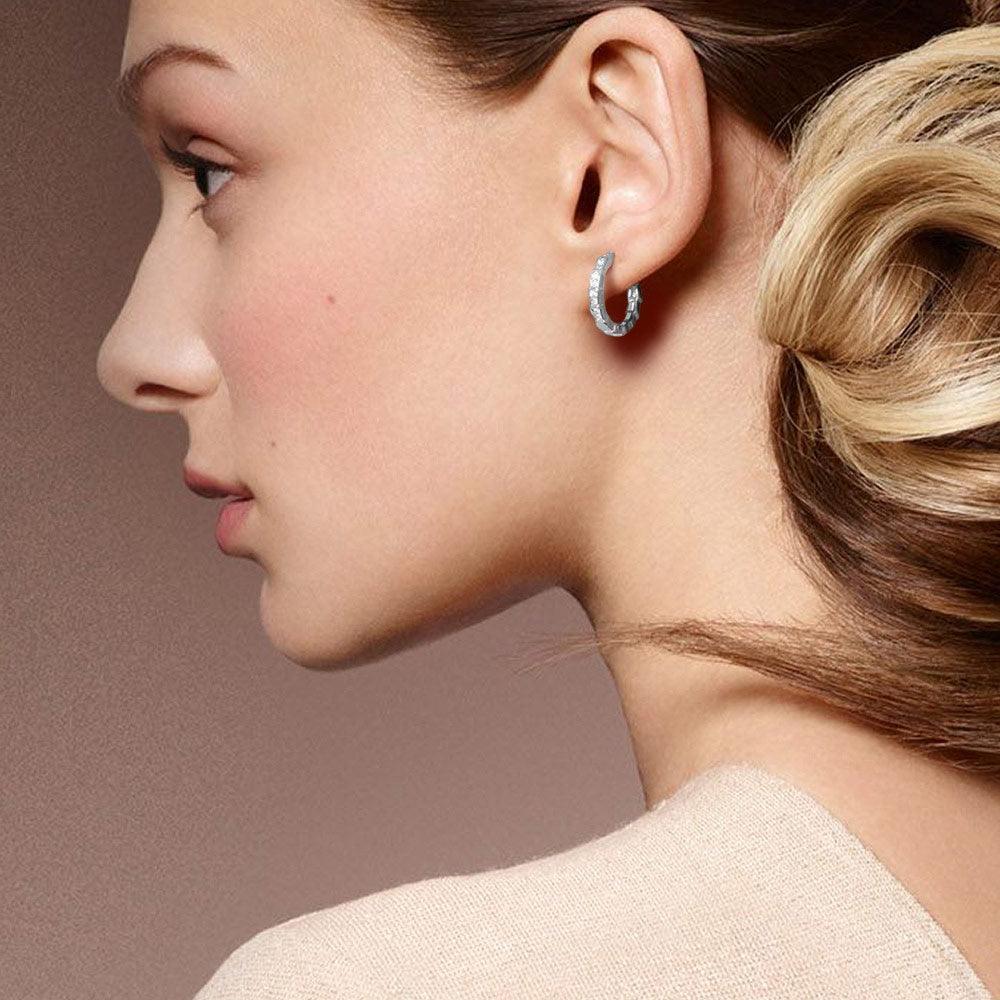 Silver White Gold Dipped CZ Brass Metal Huggie Hoop Earrings - Jewelry Store by Erik Rayo