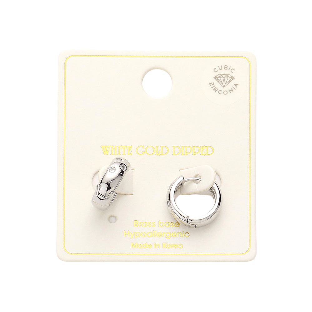 Silver CZ Brass Metal Hoop Huggie Hoop Earrings