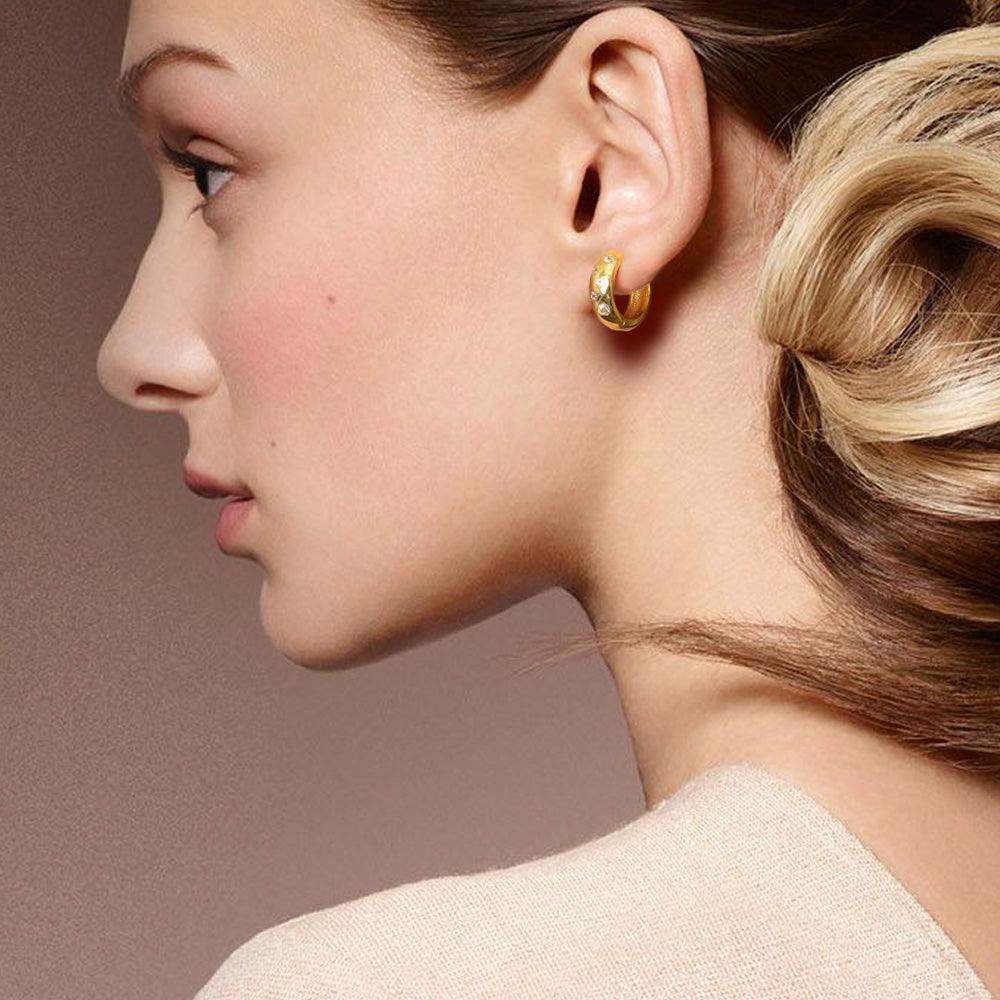 Gold CZ Brass Metal Hoop Huggie Hoop Earrings - Jewelry Store by Erik Rayo