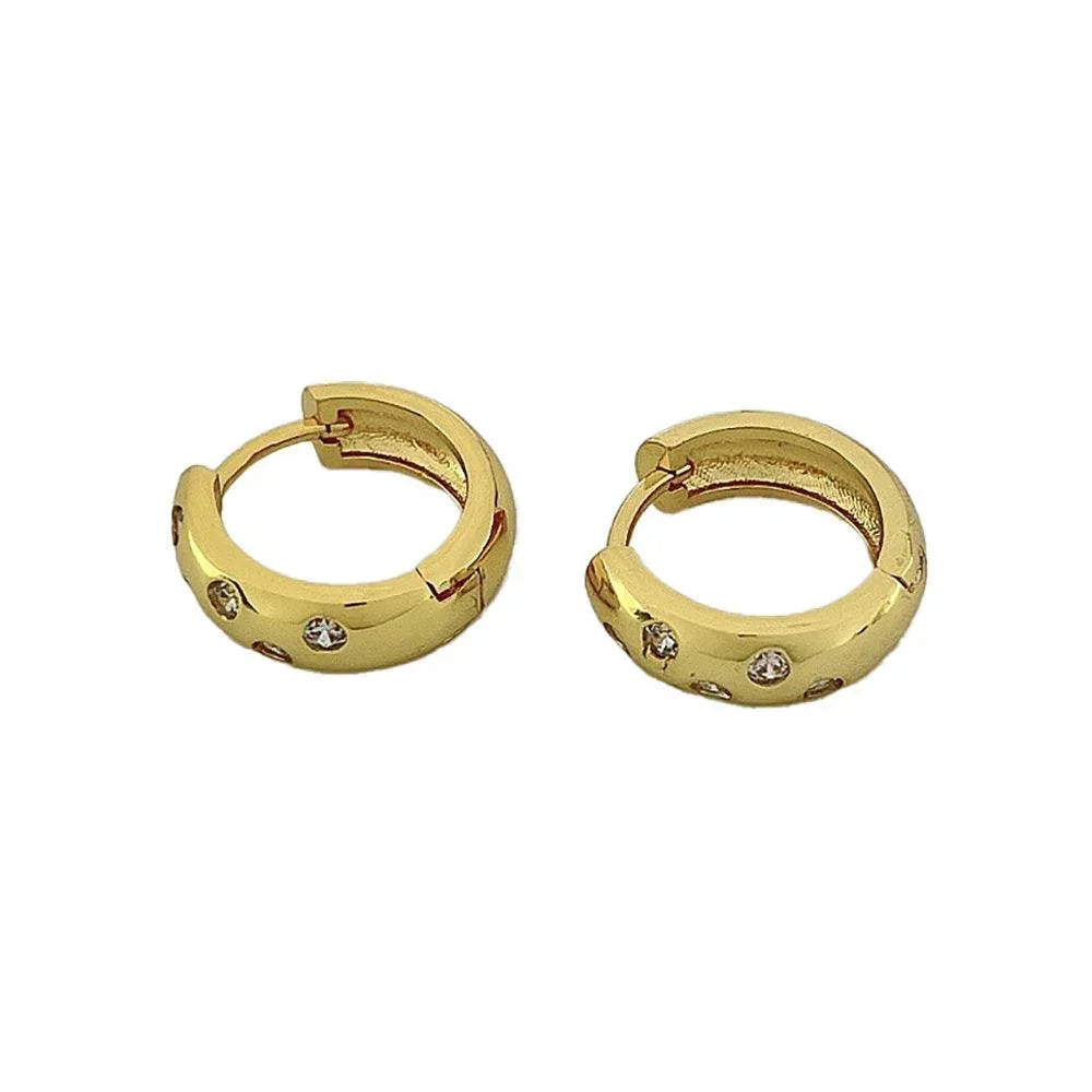 Gold CZ Brass Metal Hoop Huggie Hoop Earrings - Jewelry Store by Erik Rayo
