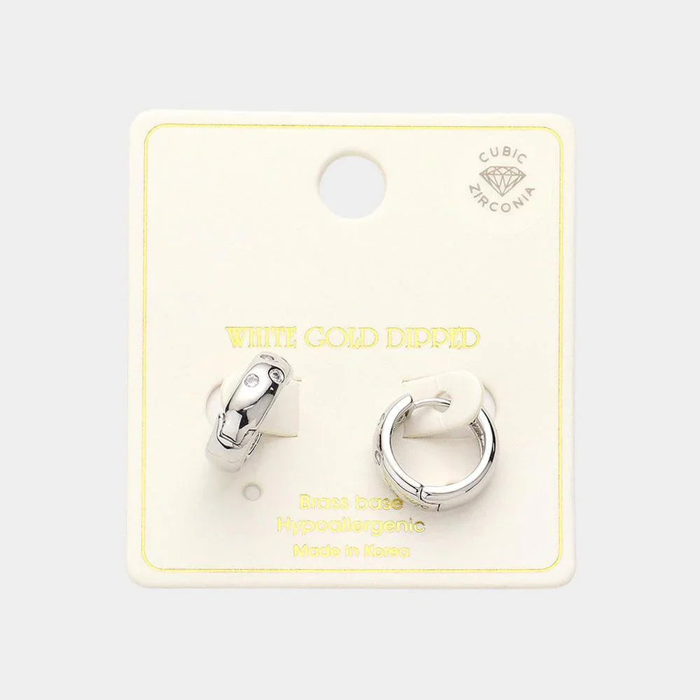 Silver CZ Brass Metal Hoop Huggie Hoop Earrings - Jewelry Store by Erik Rayo