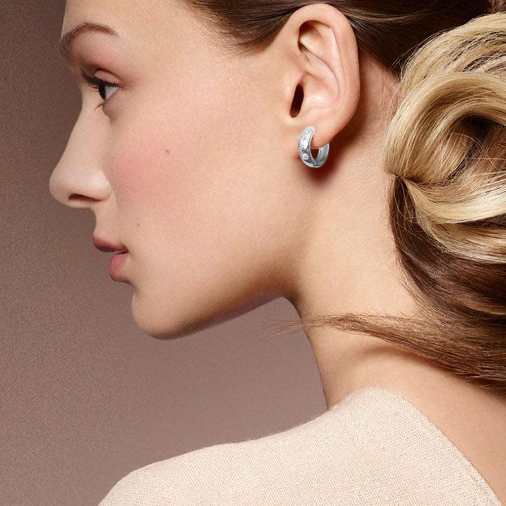 Silver CZ Brass Metal Hoop Huggie Hoop Earrings - Jewelry Store by Erik Rayo