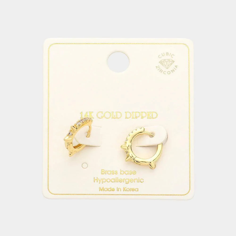 Gold 14K Gold Dipped Brass Metal CZ Huggie Hoop Earrings - Jewelry Store by Erik Rayo