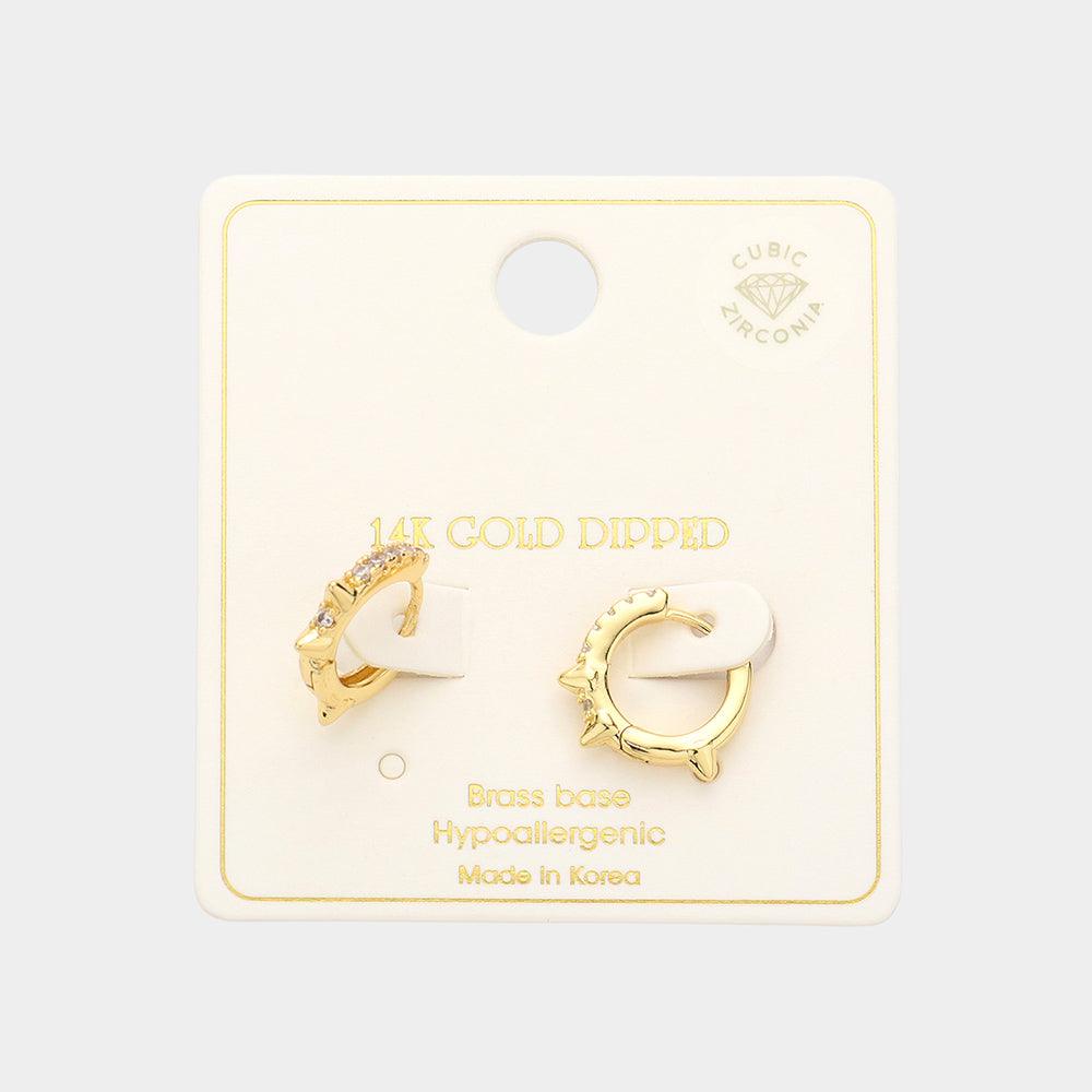 Gold 14K Gold Dipped Brass Metal CZ Huggie Hoop Earrings