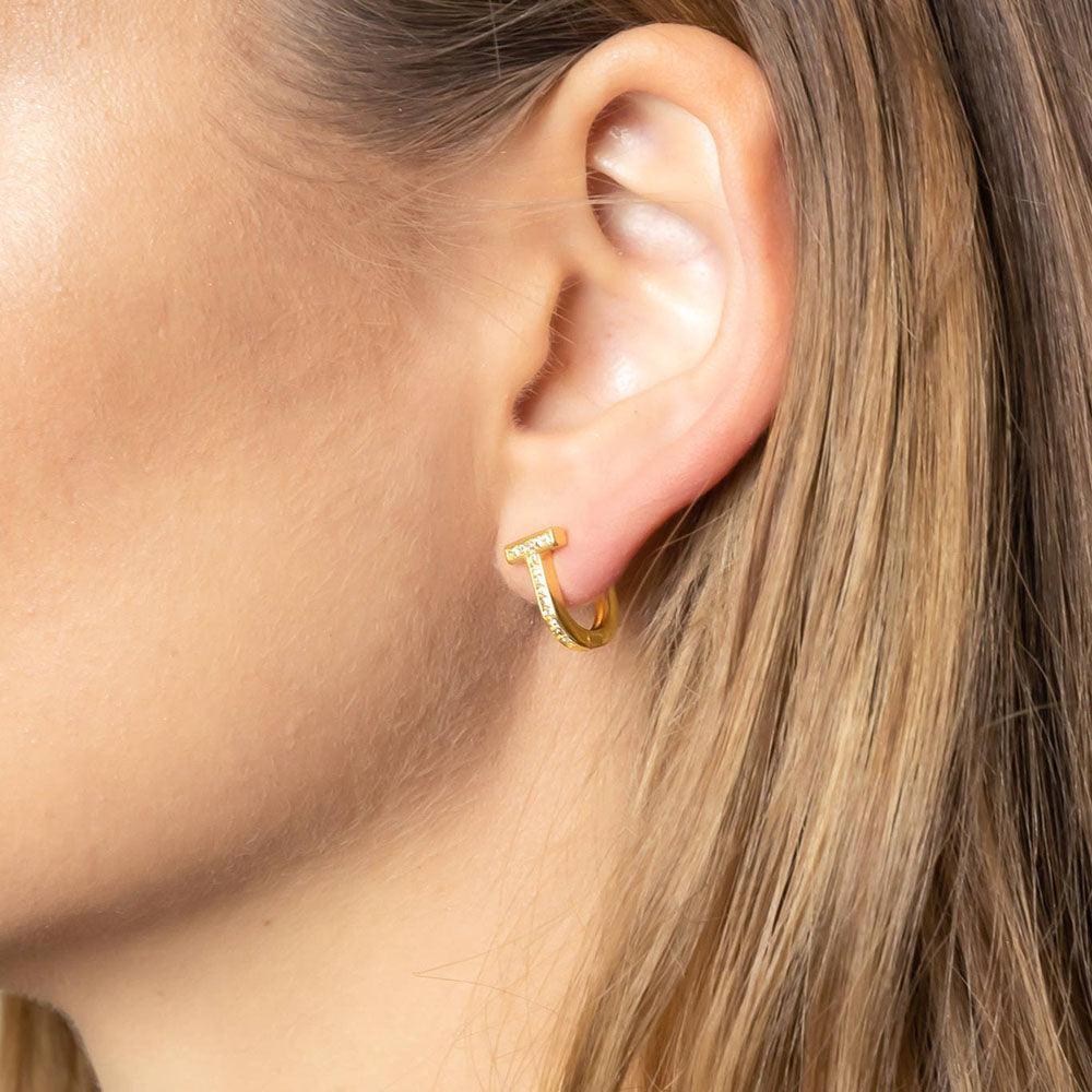 Gold 14K Gold Dipped CZ Stone Paved Huggie Earrings - Jewelry Store by Erik Rayo