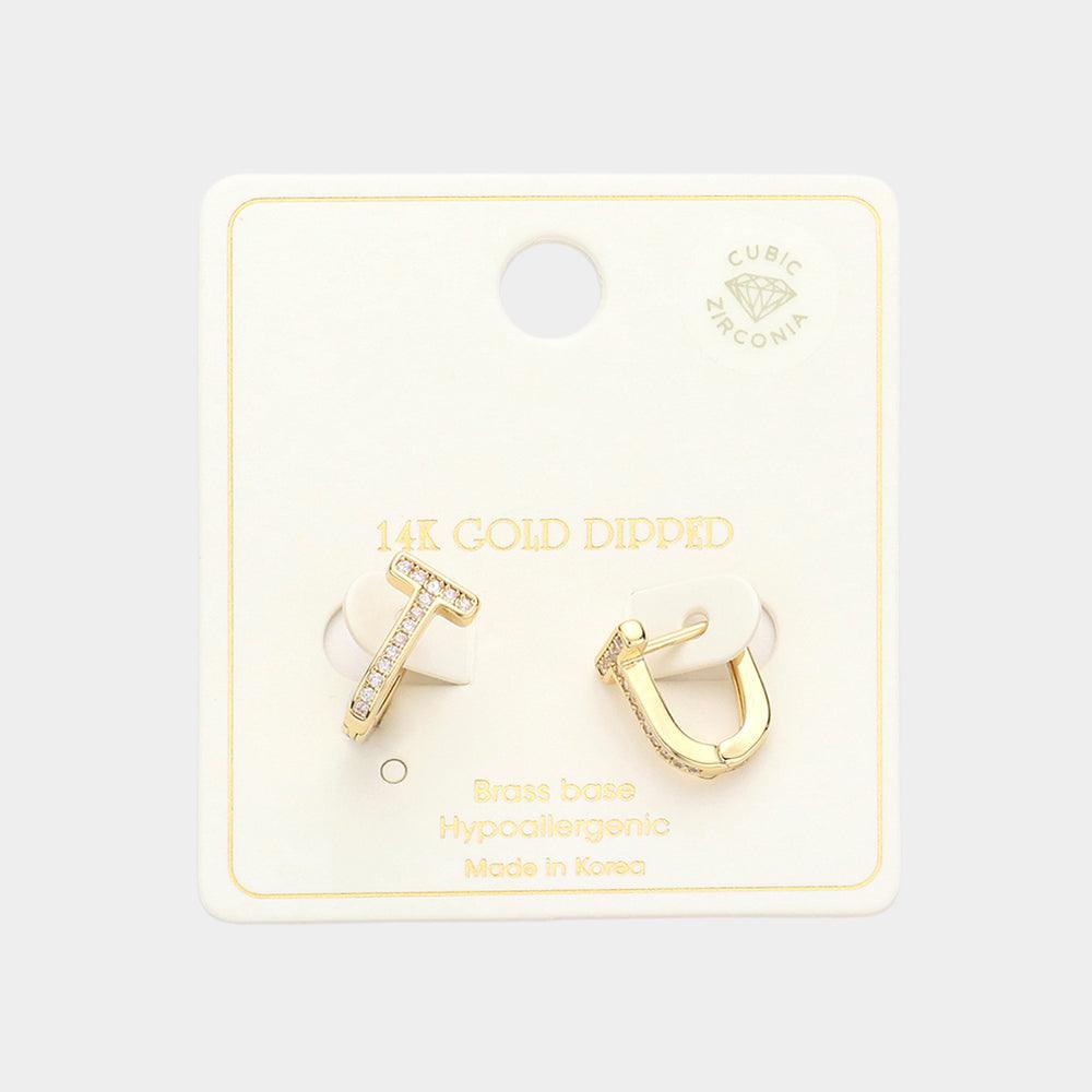 Gold 14K Gold Dipped CZ Stone Paved Huggie Earrings