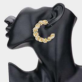 Gold Rhinestone Embellished Braided Metal Half Hoop Earrings - Jewelry Store by Erik Rayo